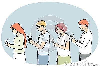 People addicted to cellphones Vector Illustration