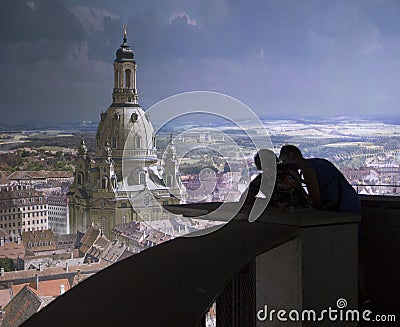 People Admiring View of Frauenkirche and Dresden Editorial Stock Photo