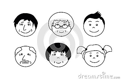 People ages icons. Grandmother, grandfather, boy and girl face. Vector Illustration