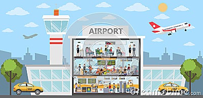 People at airport. Vector Illustration