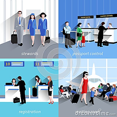 People In Airport Vector Illustration