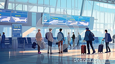 People at the airport or train station, carton AI illustration Stock Photo