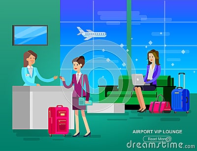 People in airport waiting hall Vector Illustration