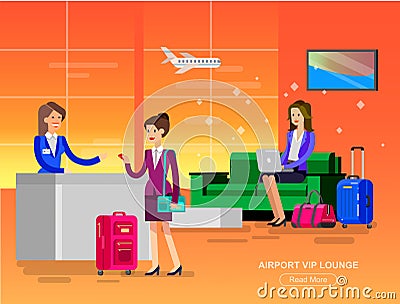 People in airport waiting hall Vector Illustration