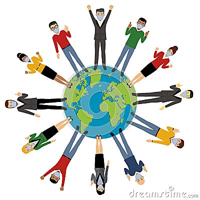 People from all around the world wearing face masks, men and women characters, vector Vector Illustration