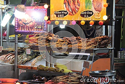 Food stalls at Jalan Alor Night market and street food Editorial Stock Photo