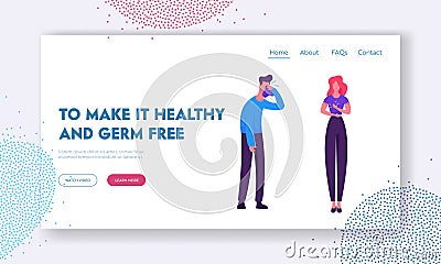 People with Allergy Website Landing Page. Intolerance Persons Illness with Cough and Sneeze Symptoms. Sick Patients Vector Illustration