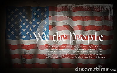 We The People American Constitution. Dramatic USA flag with white text Stock Photo