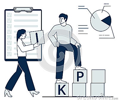 People analyzing kpi. Business perfomance indicators report Vector Illustration