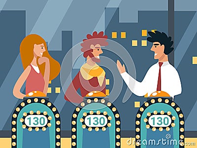 People Answering Questions Press Buttons on Quiz Vector Illustration