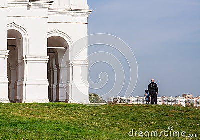 People around the Church of the Ascension. Museum-Reserve Kolomenskoye Editorial Stock Photo