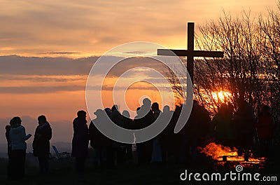 People around Easter Cross after dawn communion Editorial Stock Photo