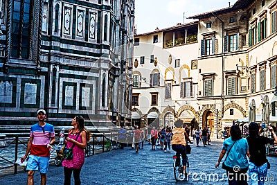 People around Florence Duomo Cathedral Editorial Stock Photo