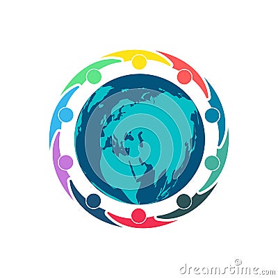 People around the globe,Group of ten persons in circle,holding hands.The summit workers are meeting in the same power room. Vector Illustration