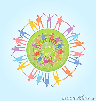 People around the world holding hands. Unity conce Vector Illustration