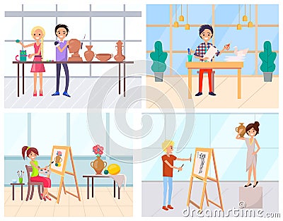 Handmade Hobby, Man and Woman Art Education Vector Vector Illustration