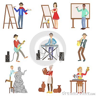 People With Artistic Professions Set Of Illustrations Vector Illustration