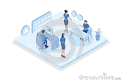 People asking a questions and receiving answers from helpdesk, Customer support, Vector Illustration