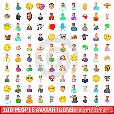 100 people avatar icons set, cartoon style Vector Illustration