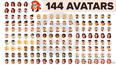 People Avatar Set Vector. Man, Woman. Default Placeholder. Colored Member. User Person. Expressive Picture. Round Vector Illustration