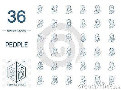 People and Avatars isometric line icons. 3d vector Vector Illustration