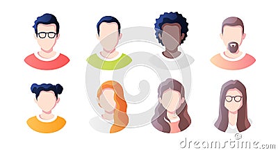 People avatars set isolated on a white background. Profile picture icons. Male and female faces. Cute cartoon modern simple design Vector Illustration