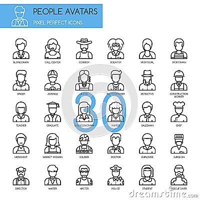 People Avatars, thin line icons set Vector Illustration