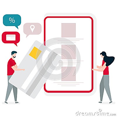 People. Banking transactions using phone. Vector Vector Illustration