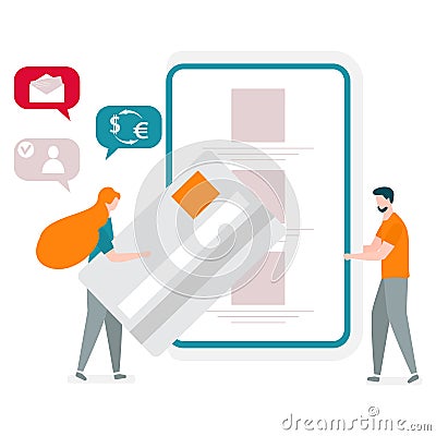 People. Banking transactions using phone. Vector Vector Illustration