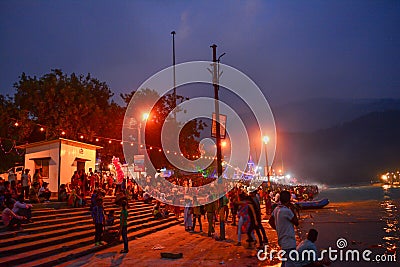 People on the banks of Ganges river. Editorial Stock Photo