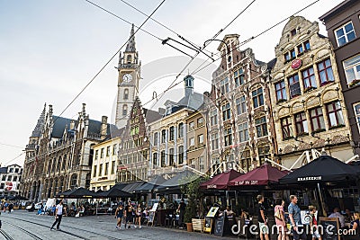 People in a bar on a street in Ghent, Belgium Editorial Stock Photo