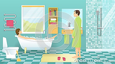 People At Bathroom Design Vector Illustration