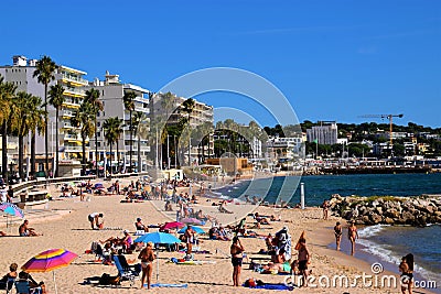 Beach and town view, Juan Les Pins, South of France Editorial Stock Photo