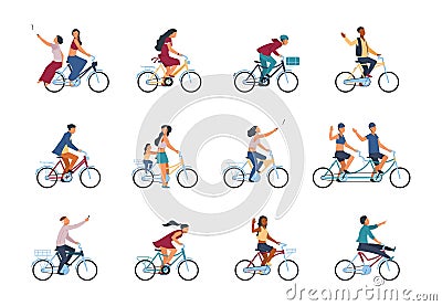 People on bike. Diverse people characters riding on bicycle isolated on white background. Vector cartoon group of people Vector Illustration
