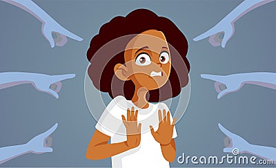 Hands Pointing to an Innocent Girl Vector Cartoon Illustration Vector Illustration