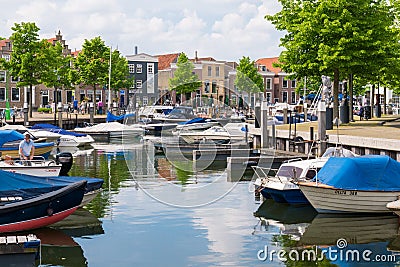 People and boats in marina of Oud-Beijerland, South Holland, Net Editorial Stock Photo