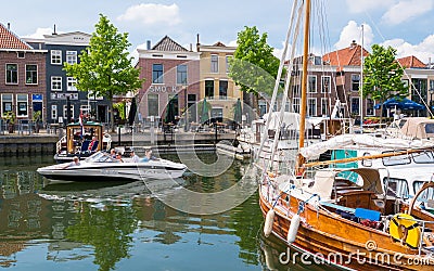 People and boats in marina of Oud-Beijerland, South Holland, Net Editorial Stock Photo