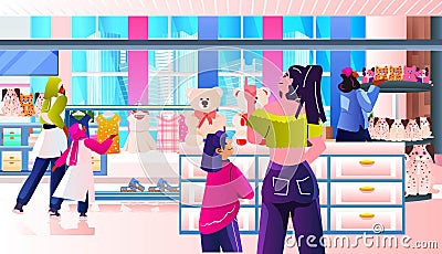people in boutique choosing and buying trendy clothes in kids clothing store big sale shopping concept Vector Illustration