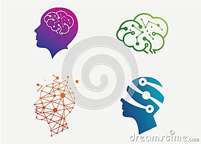 People brain intelligent logo set design template Vector Illustration