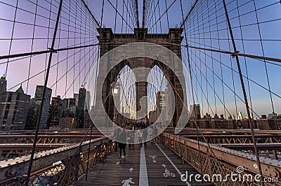 Brooklyn Bridge at blue hour, Manhattan, New York City Editorial Stock Photo