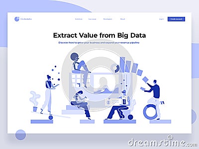 People build a dashboard and interact with graphs. Data analysis, and office situations. Landing page template. Flat Vector Illustration