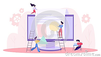 People build website. Web page development process Vector Illustration