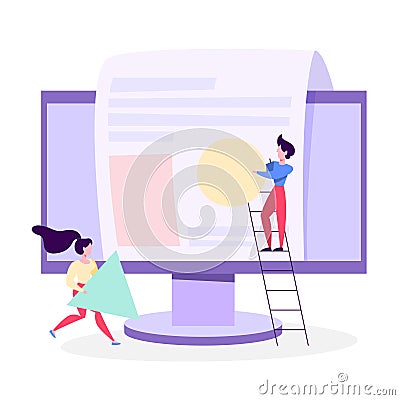 People build website. Web page development process Vector Illustration