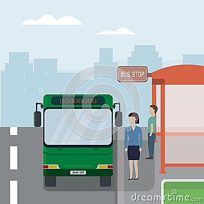 People at the Bus Stop Vector Illustration