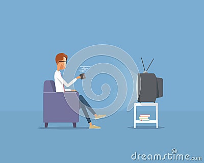 People businessman watching television on sofa .flat vector cartoon Vector Illustration