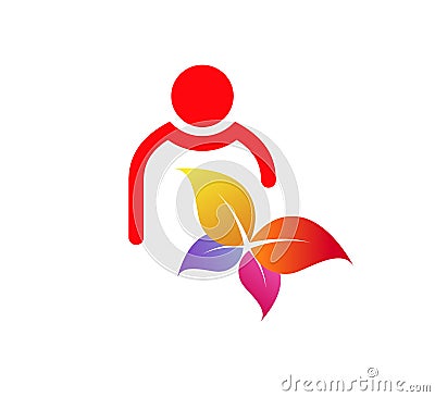 People butterfly symbol logo icon linked vector illustration. Cartoon Illustration