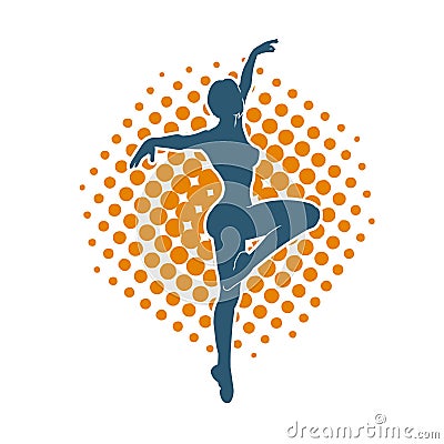 Silhouette of a female ballet dancer in action pose. Vector Illustration