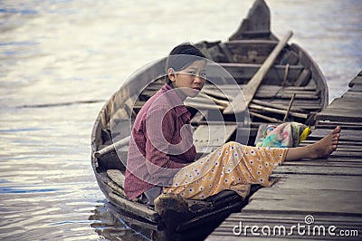 People from Cambodia. Tonle Sap lake Editorial Stock Photo