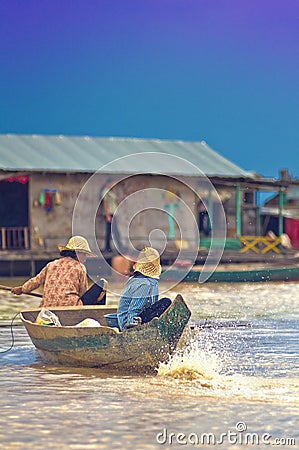 People from Cambodia. Tonle Sap lake Editorial Stock Photo