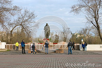 People came to the Alesha - a monument to soldiers of the WWII near the Victory Memorial of the Krasnoyarsk. Editorial Stock Photo